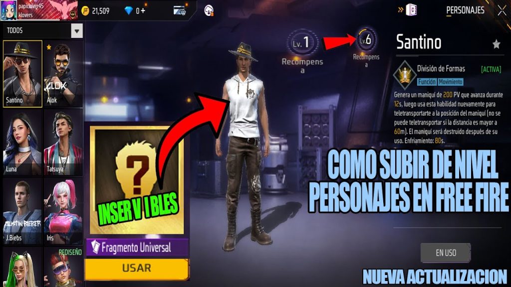 Formas de mejorar personajes principales en Free Fire 1 formas de mejorar personajes principales en free fire
